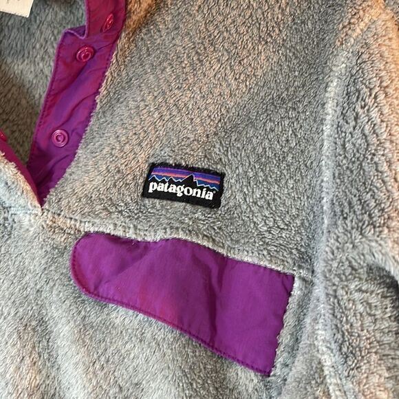 EUC Patagonia Synchilla Retool Gray and Purple Snap Button Pullover Small - Picture 5 of 12